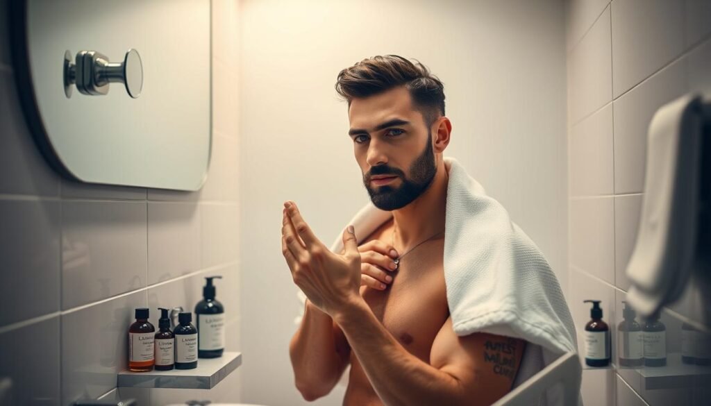 Mężczyzna stosujący kosmetyki