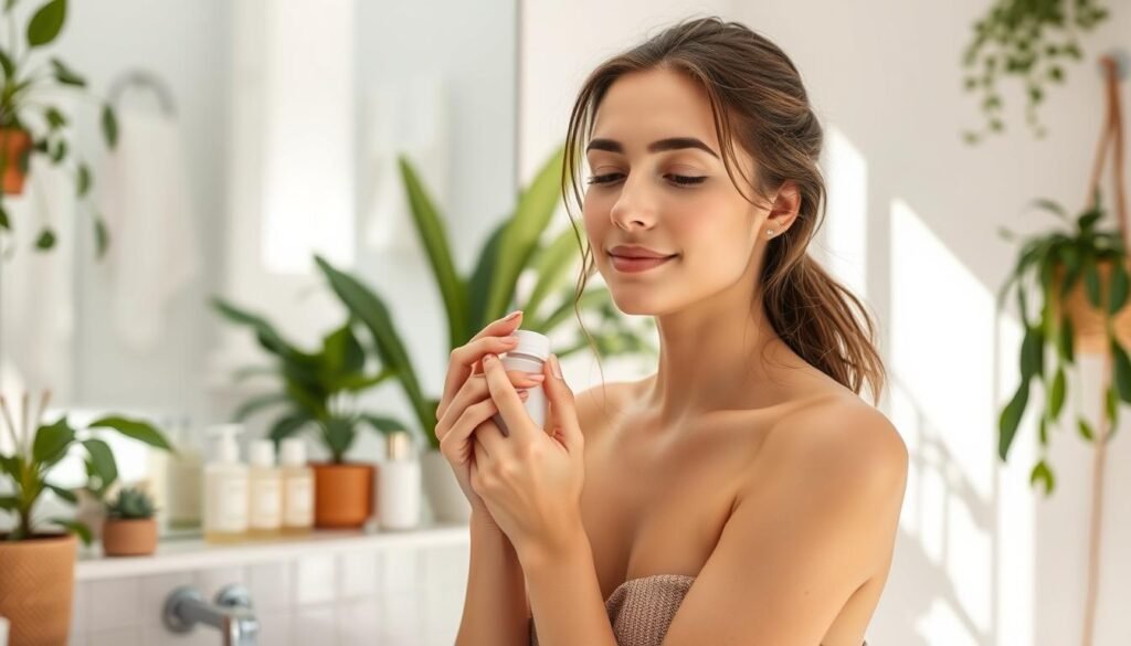 Kobieta stosująca tonik na twarzy