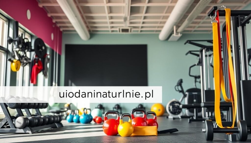 ćwiczenia z hantlami, kettlebelle, taśmy oporowe, maszyny na siłowni